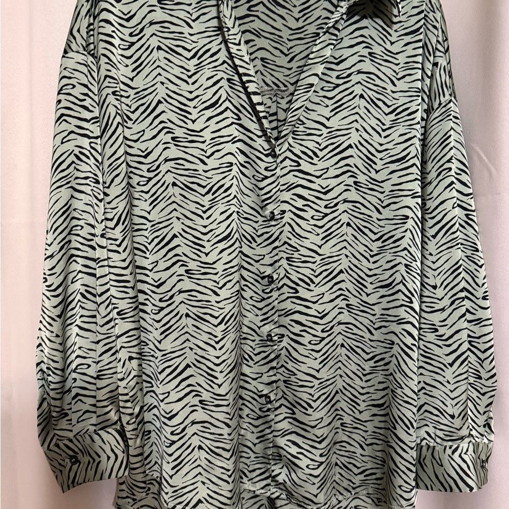 Zara Zebra Print Blouse - Black and Green